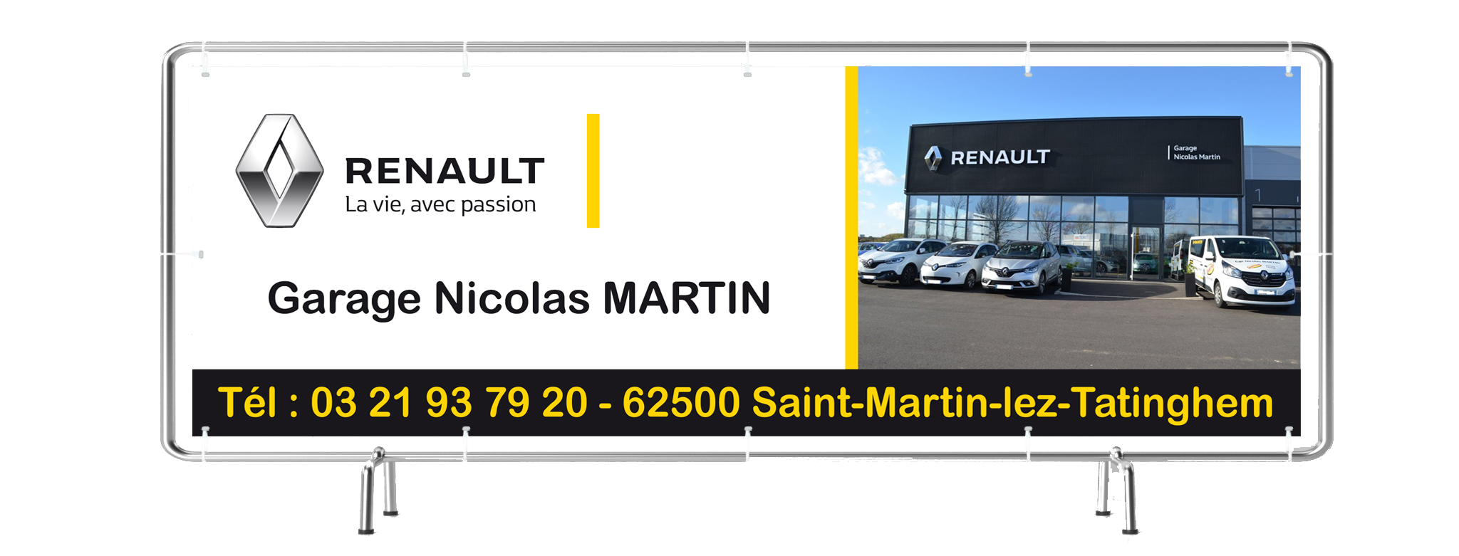 publicité bâche garage renault nicolas martin
