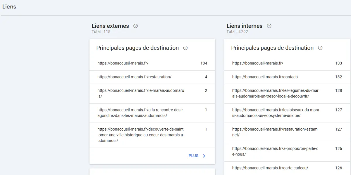 l'onglet lien de la Google Search Console