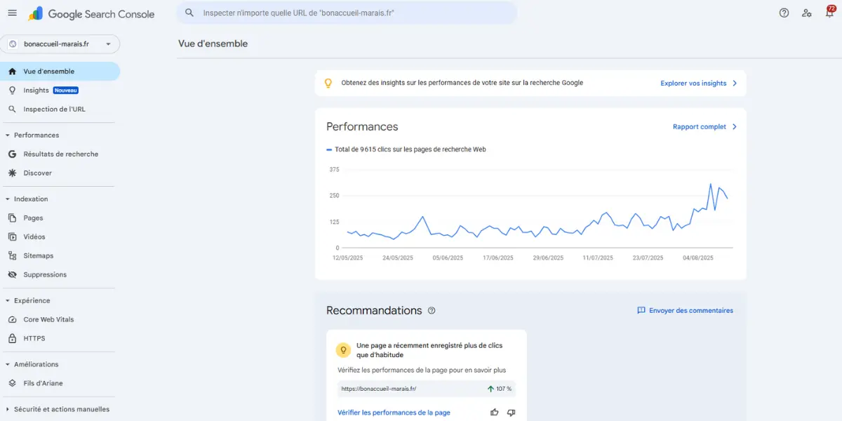vue d'ensemble de la Google Search Console