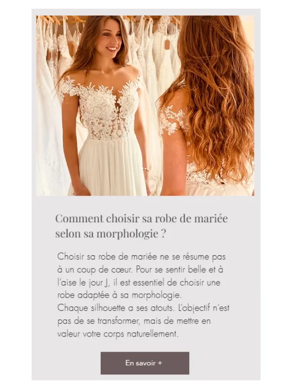 Article SEO Evaléa Mariage – choisir sa robe de mariée selon sa morphologie