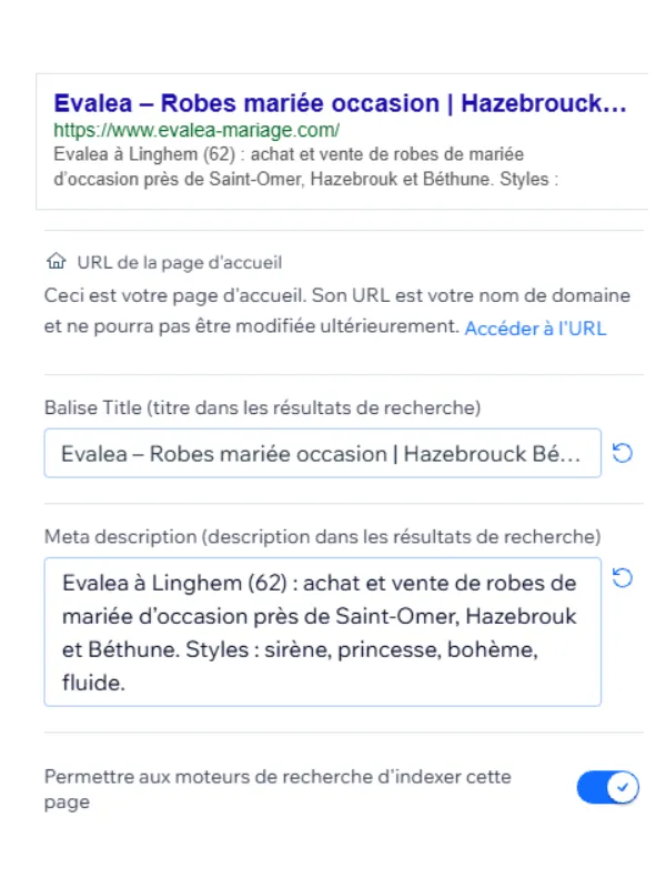 Optimisation SEO des balises Title et Meta description du site Evaléa Mariage