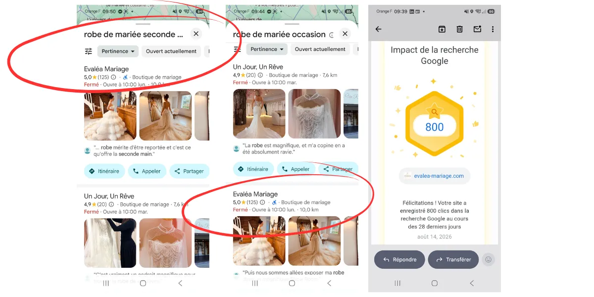 résultats SEO local Evaléa Mariage